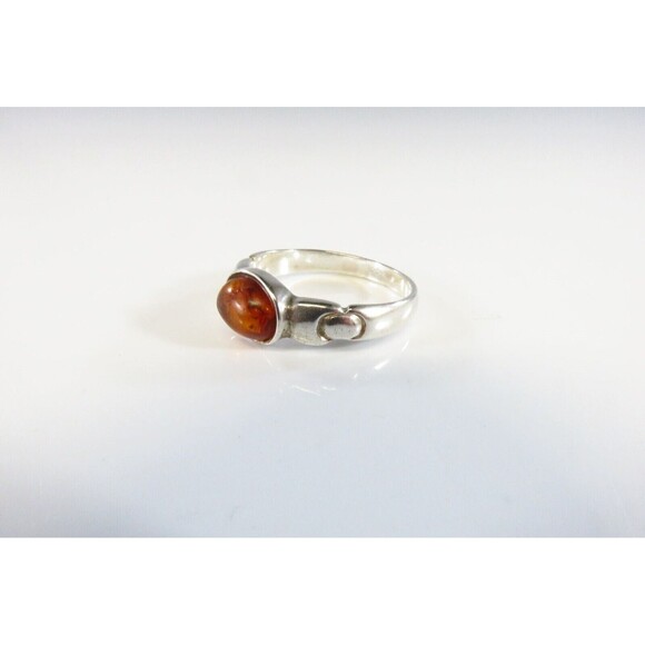 Petite Orange Amber Band Ring Sterling Stackable Ring Style Setting Sz 6.5 - Picture 4 of 6